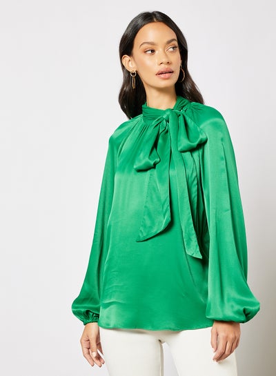 Buy Etta Tie-Up Neck Blouse Green in Saudi Arabia