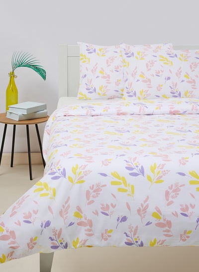 اشتري Duvet Cover Set- With 1 Duvet Cover 260X220 Cm And 2 Pillow Cover 50X75 Cm - For King Size Mattress - White/Multicolor 100% Cotton 144 Thread Count Cotton Yellow King/SuperKing cm في الامارات