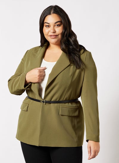 Buy Plus Size Solid Blazer Green in Saudi Arabia