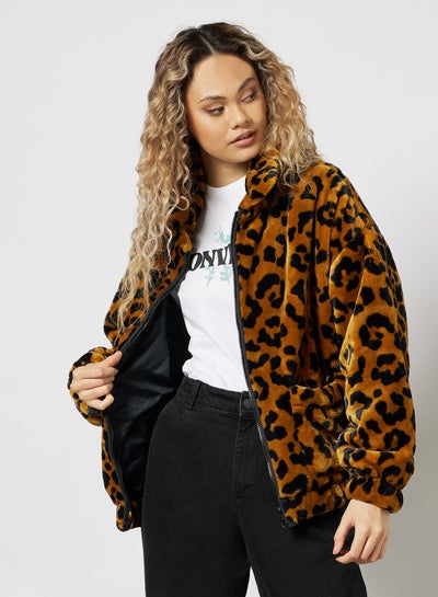 اشتري Oversized Faux Fur Leopard Jacket Brown في السعودية