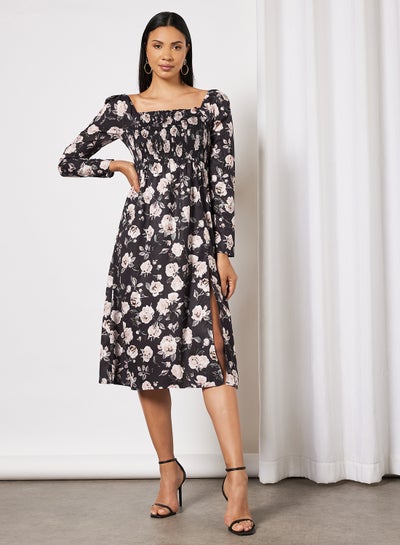 اشتري Front Slit Smock Dress Navy Flower في الامارات