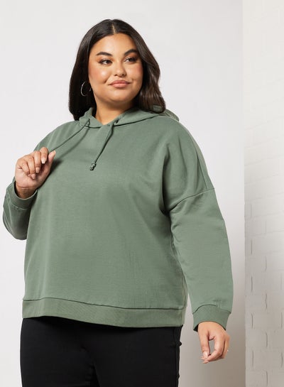 Buy Plus Size Drawstring Hoodie Light Green in Saudi Arabia