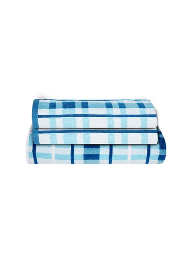 Buy 3-Piece Set 1 Bath and 2 Hand Towels 75x150cm White/Blue/Sky Blue 40x60cm in Saudi Arabia