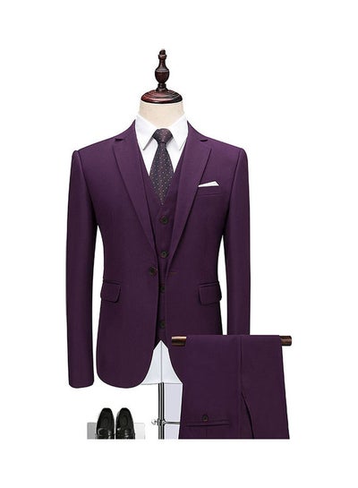 Buy Set Of 3 Pieces Men Lapel V-Neck Suit And Vest And Pants Slim Solid Color Wedding Groom Formal Outfit Dark Purple in Saudi Arabia