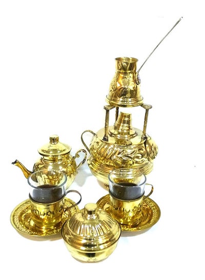 Buy Copper Coffee Set With A Pot Jug Two Cups In The Plate And Sugar Gold in Egypt