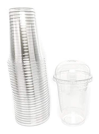 Buy Plastic Cup With Cover 100 Pcs 16 Oz For Cold Or Iced Drinks And Juice Clear in Egypt