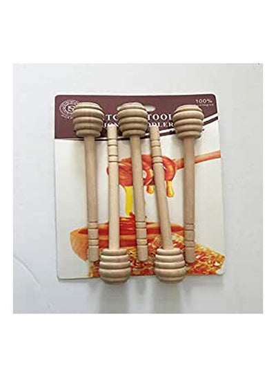 Buy Wooden Honey Spoons 5 Pieces Beige in Egypt