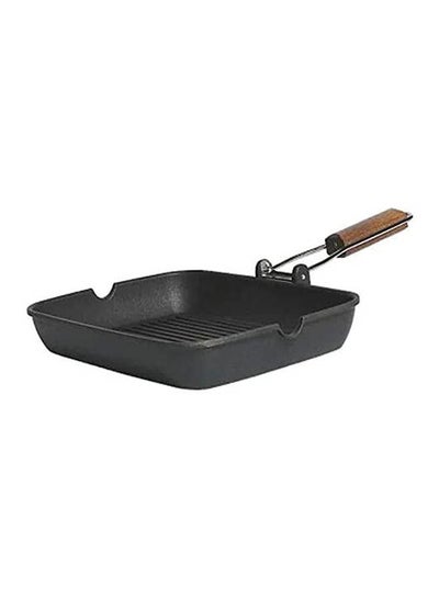 Buy Grill Pan With Folding Wooden Handle Black 36cm in Egypt