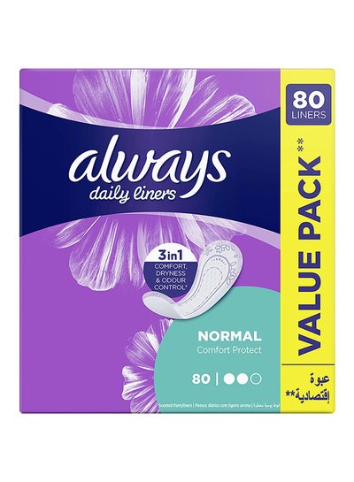 اشتري Daily Liners Comfort Protect Scented Pantyliners, Normal, 80 Count في السعودية