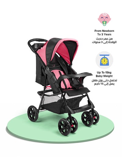 Buy Lightweight Baby Stroller Compact And Easy One Hand Fold Adjustible Leg Rest And Top Tray Ideal For Newborn Baby To 3 Years Pink/Black in UAE