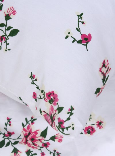 Buy 250TC Printed Set of 2 Pillow Cases Cotton White Floral Standard Size in UAE