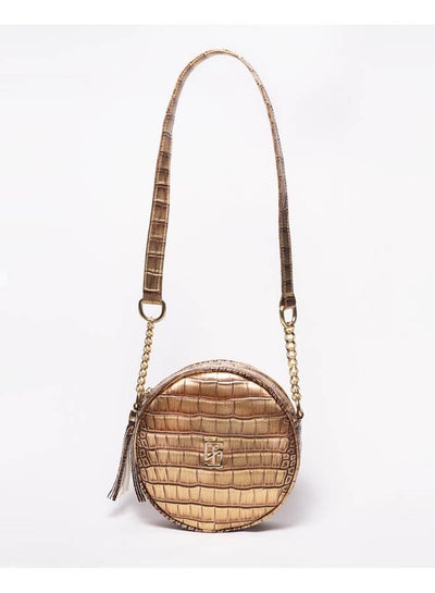 Buy Casual Solid Leather Cross Bag Gold in Egypt