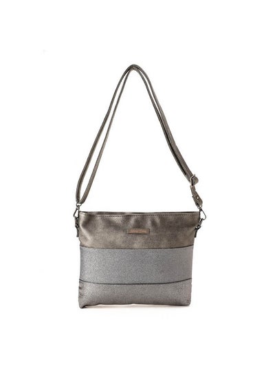 اشتري Casual Solid Leather Cross Bag Grey في مصر