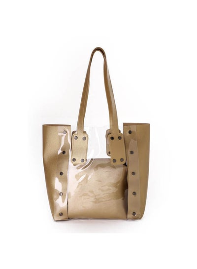 Buy Casual Solid Leather Handbag Gold in Egypt