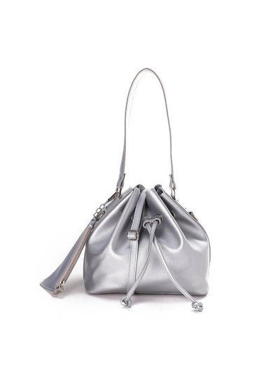 Buy Casual Solid Leather Handbag Silver in Egypt