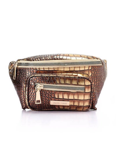 Buy Casual Solid Leather Waist Bag Gold in Egypt