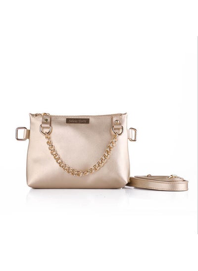 Buy Casual Solid Leather Waist Bag Gold in Egypt