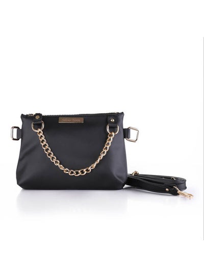 Buy Casual Solid Leather Waist Bag Black in Egypt