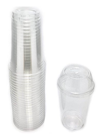 Buy Plastic Cup With Cover 100 Pcs - 10 Oz For Cold Or Iced Drinks And Juice Clear in Egypt