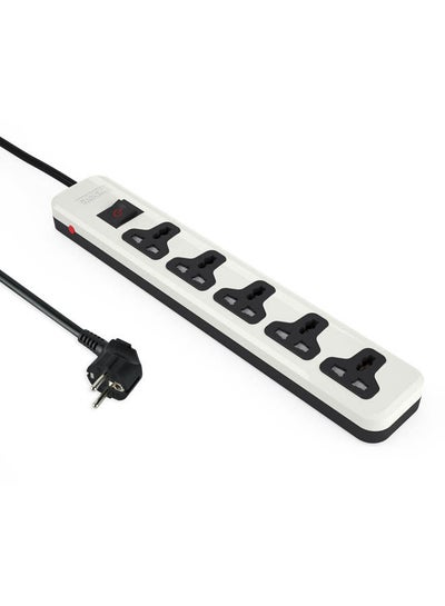 اشتري Power Strip with 3 meters extension cable 5 Universal Outlets With Overload Switch White 20cm في مصر