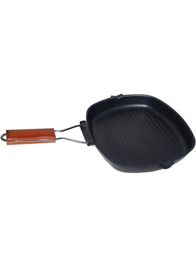 Buy Grill Pan With Folding Wooden Handle Black in Egypt
