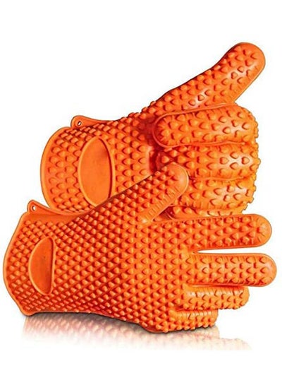 اشتري Bbq Grilling Gloves Oven Mitts Gloves For Cooking Baking Barbecue Potholder Multicolour في مصر