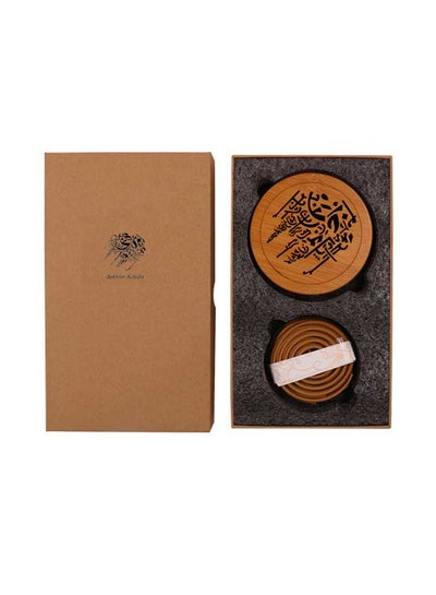 Buy 12 Piece - Oud Bakhoor Incense Coil with Wooden Incense Burner Mabkhara Brown 200g in UAE