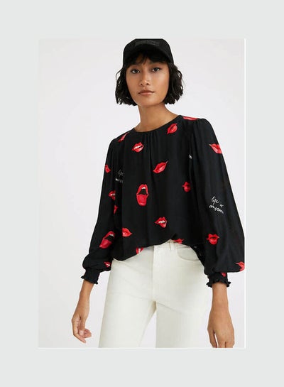 Buy Red Lips Long Sleeve Black Print in Egypt