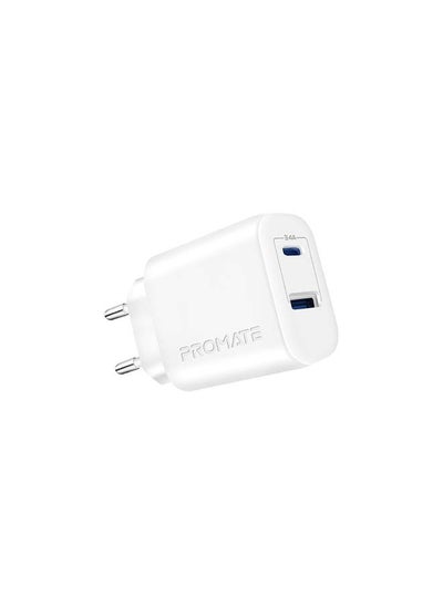 Buy iPhone14 USB-CAdapter, Universal 17W Multi-Port Wall Charger with 5V/3A Type-CPort, 5V/2.4A USB-A Port, Adaptive Charging and Over-Charging Protection for iPhone 13, Samsung Galaxy S22, iPad Air, BiPlug-2 EU White in Egypt