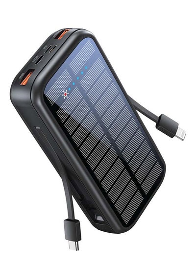 Buy 20000mAh EcoLight Solar Power Bank with Built-in USB-C & Lightning Cables Black in UAE