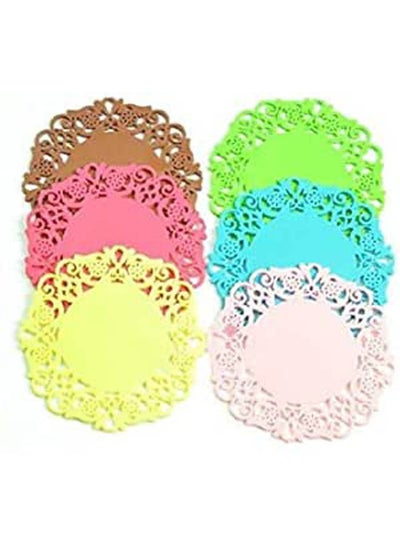 Buy Lace Flower Doilies Silicone Coaster Tea Cup Mats Pad Insulation Placemat Set Of 6 Pieces Multicolour 2Lcm in Egypt