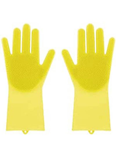 Buy Magic Reusable Silicone Gloves With Wash Scrubber Dishwashing Gloves Yellow in Egypt