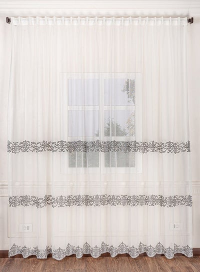 اشتري 1 Panel Of Embroidered Tulle Stitch Curtain Grey-White 3x2.8meter في مصر