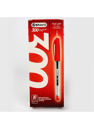 Buy 10-Piece 0.7mm Ballpoint Pen Set Model 300 Red in Egypt