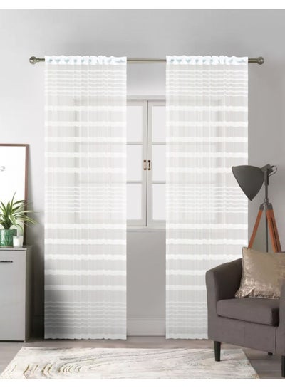 اشتري 1 Panel Of Tulle Stripe Easy Curtain White 1.5x2.8meter في مصر