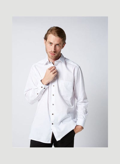 اشتري Casual Plain Basic Collared Neck Long Sleeve Shirt White في مصر