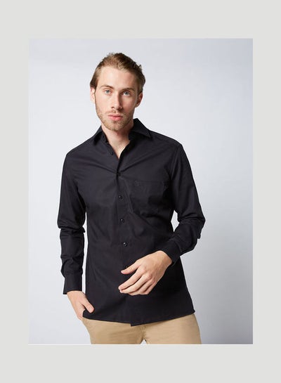 Buy Casual Plain Basic Collared Neck Long Sleeve Shirt Black in Egypt