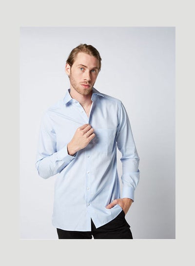 اشتري Plain Basic Collared Neck Shirt Sky-Blue في مصر