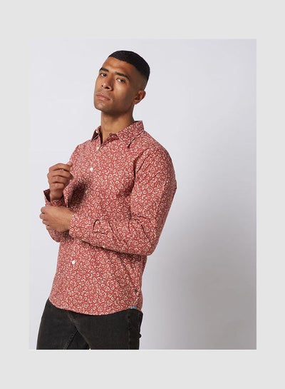Buy Floral Collared Neck Shirt Red in Egypt