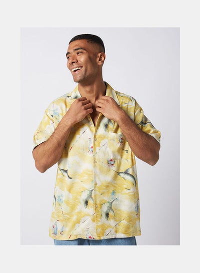 Buy Floral Collared Neck Shirt Yellow in Egypt
