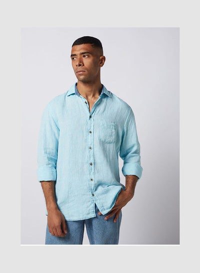 اشتري Casual Plain Basic Long Sleeve Shirt Turqouise في مصر