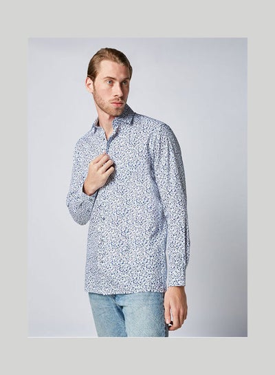 Buy Casual Floral Long Sleeve Shirt Blue-White in Egypt
