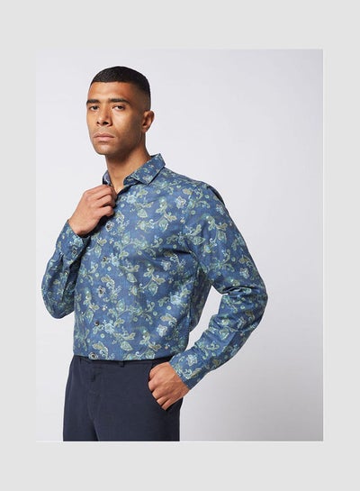 Buy Casual Floral Long Sleeve Shirt Dark Blue in Egypt