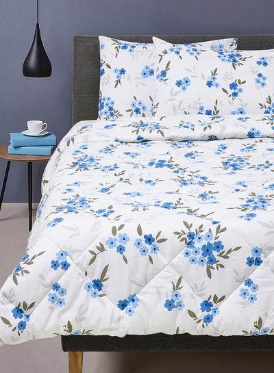 اشتري Comforter Set Queen Size All Season Everyday Use Bedding Set 100% Cotton 3 Pieces 1 Comforter 2 Pillow Covers  White/Blue Cotton White/Blue في الامارات