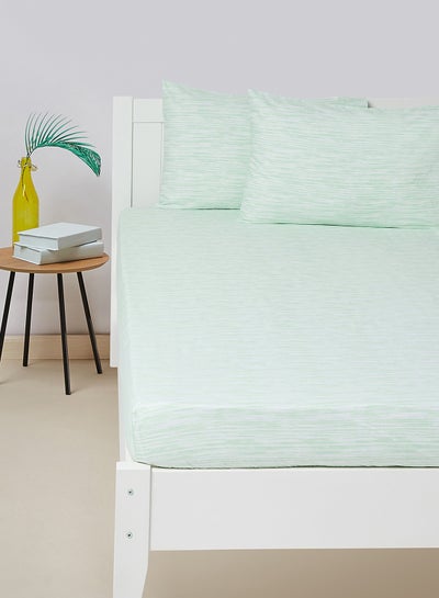 Buy Fitted Bedsheet Set Single Size High Quality 100% Cotton Percale 144 TC Light Weight Everyday Use 1 Bed Sheet And 2 Pillow Cases Printed Pale Green/White Cotton Pale Green/White in UAE