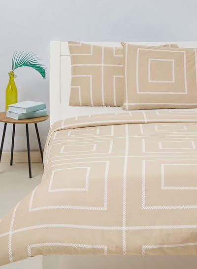 Buy Comfortor Set - With 1 Duvet Cover And 2 Pillow Cover 50X75 Cm - For Queen Size Mattress - 100% Cotton 144 Thread Count Cotton Cotton Beige 200x200cm in UAE