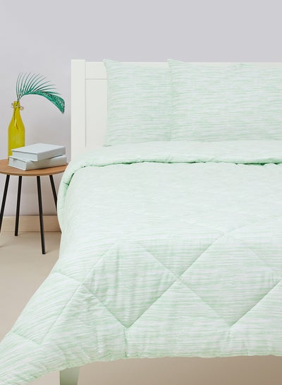 اشتري Comforter Set King Size All Season Everyday Use Bedding Set 100% Cotton 3 Pieces 1 Comforter 2 Pillow Covers  Light Green/White Cotton Light Green/White 240 x 260cm في الامارات