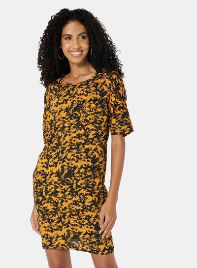 Buy Printed T-Shirt Dress Yellow in Egypt
