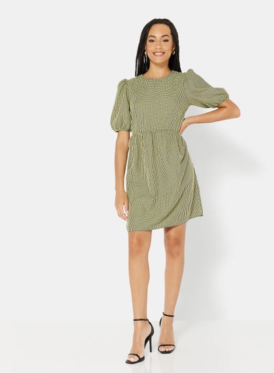 Buy Gingham Print Mini Dress Green in UAE