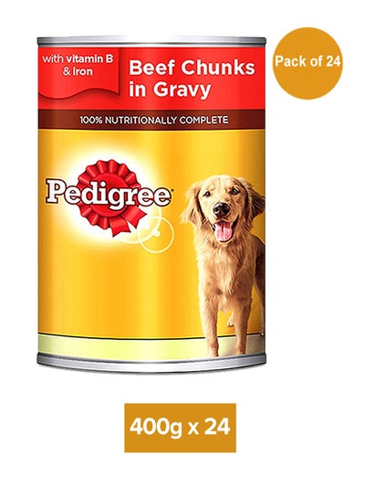 Buy Beef Chunks In Gravy Wet Dog Food Can 400g Pack of 24 in UAE